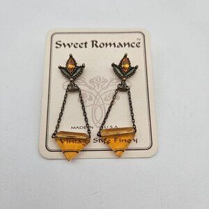 Sweet Romance Amber Crystal Chain Dangle Earrings on Card